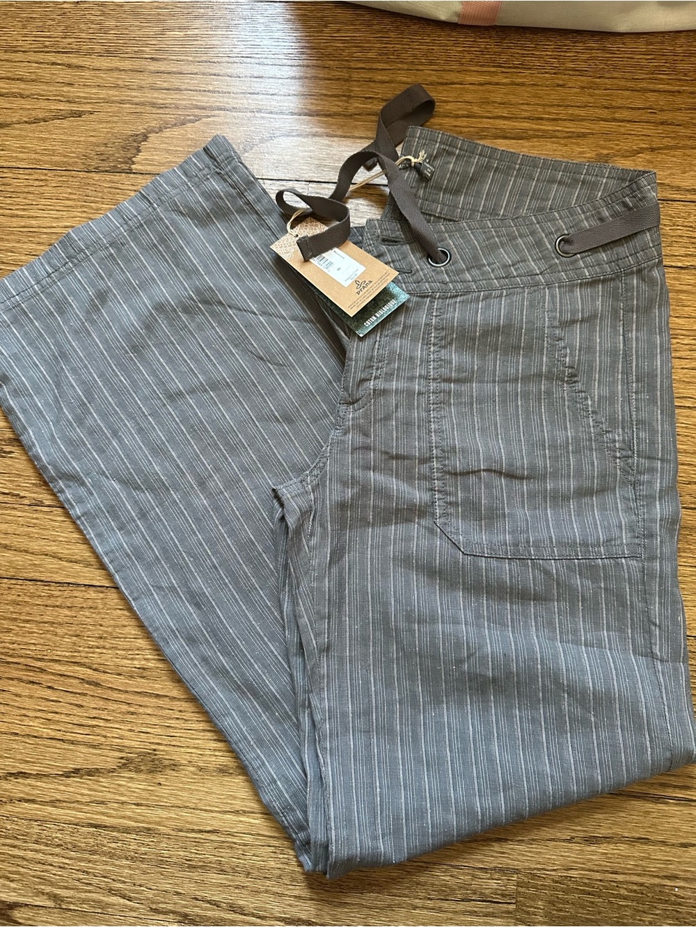 Prana Women's Gray Pinstripe Drawstring Chinos
